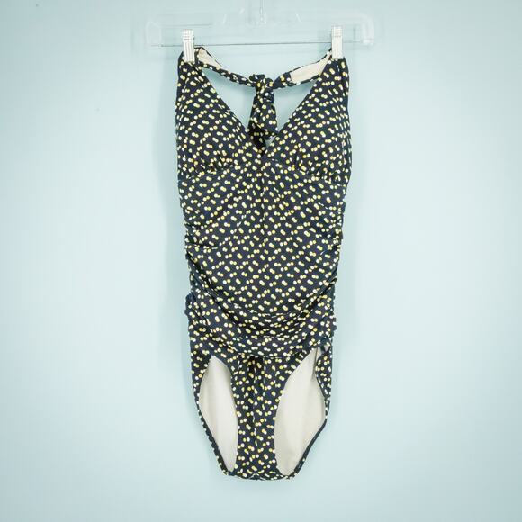 Boden Size 8 Rhodes Polka Dot Ruched Shirred Halter One Piece Swim Bathing Suit - Picture 1 of 6